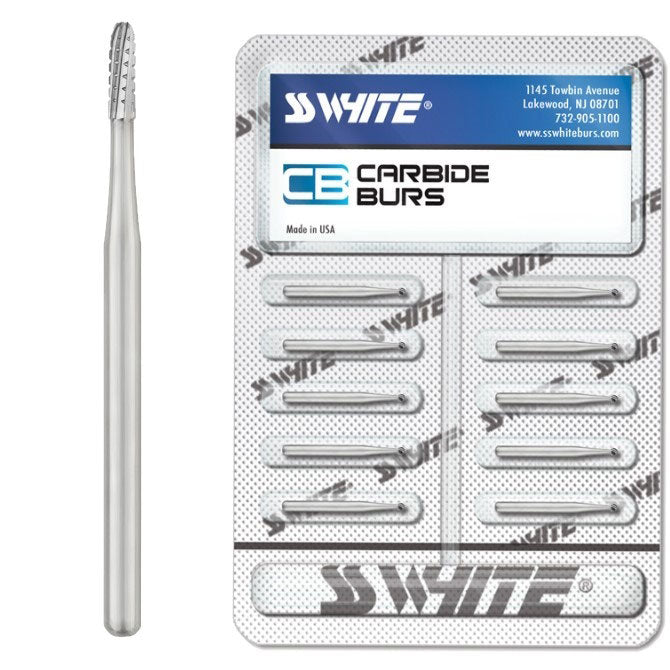 SS White 13580 FG Friction Grip #1558 Straight Dome Crosscut Carbide Burs 100/Pk SS White 13580 FG Friction Grip #1558 Straight Dome Crosscut Carbide Burs 100/Pk